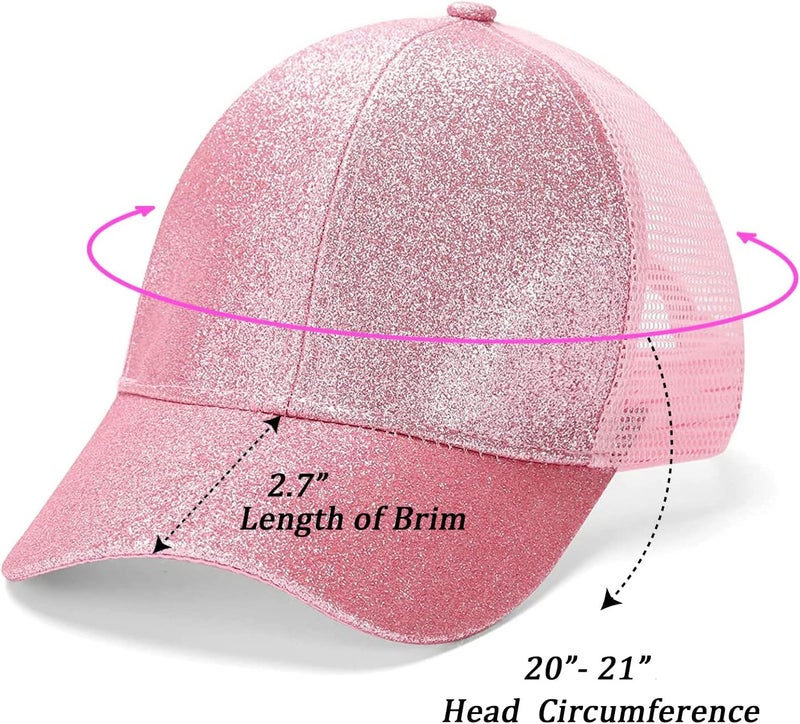 BROMZ Girls Glitter Baseball Cap Kids Ponytail Hat Adjustable Summer Mesh Trucker Hats for 4-12 Years - Image 4